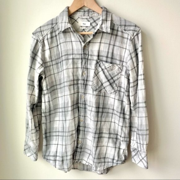 Aritzia Tops - Aritzia TNA Plaid Cotton Fleece Flannel Button Up Grey